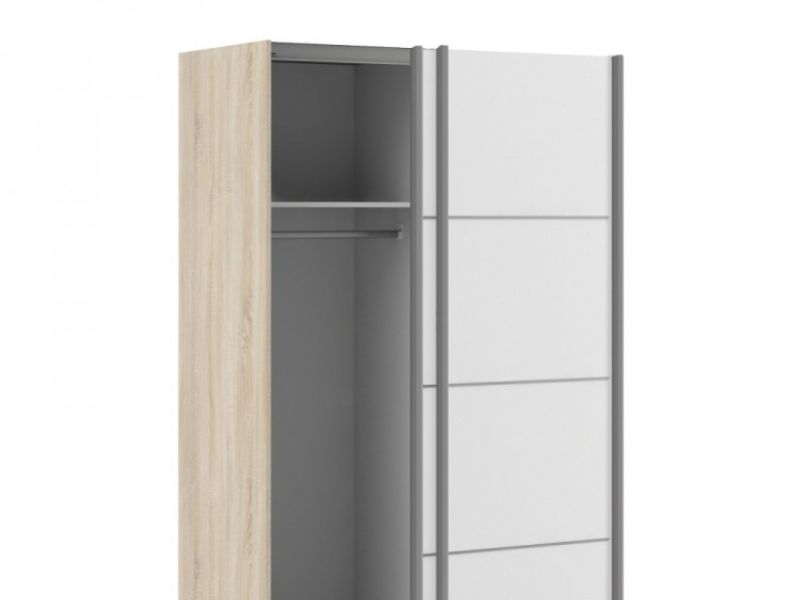 FTG Verona Oak And White Sliding Door Wardrobe (120cm 5 x Shelf)