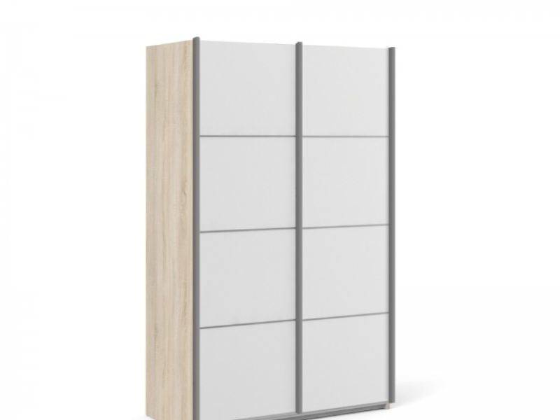 FTG Verona Oak And White Sliding Door Wardrobe (120cm 2 x Shelf)