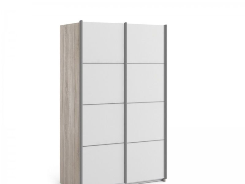 FTG Verona Truffle Oak And White Sliding Door Wardrobe (120cm 5 x Shelf)