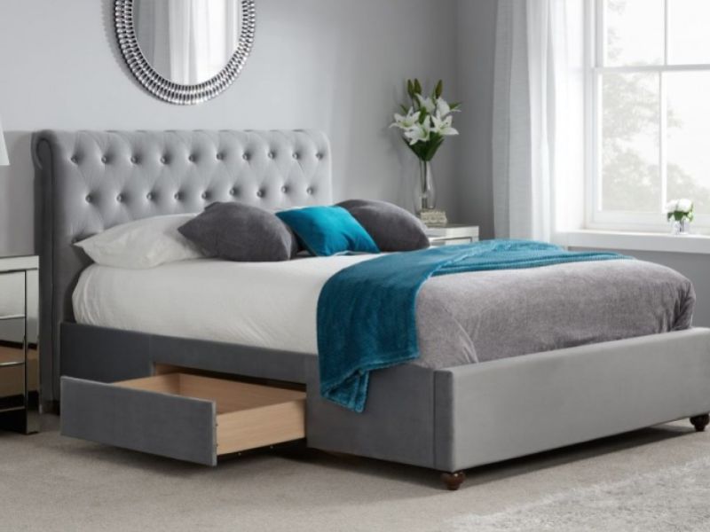 Birlea Marlow 4ft6 Double Grey Fabric Bed Frame with 2 Drawers