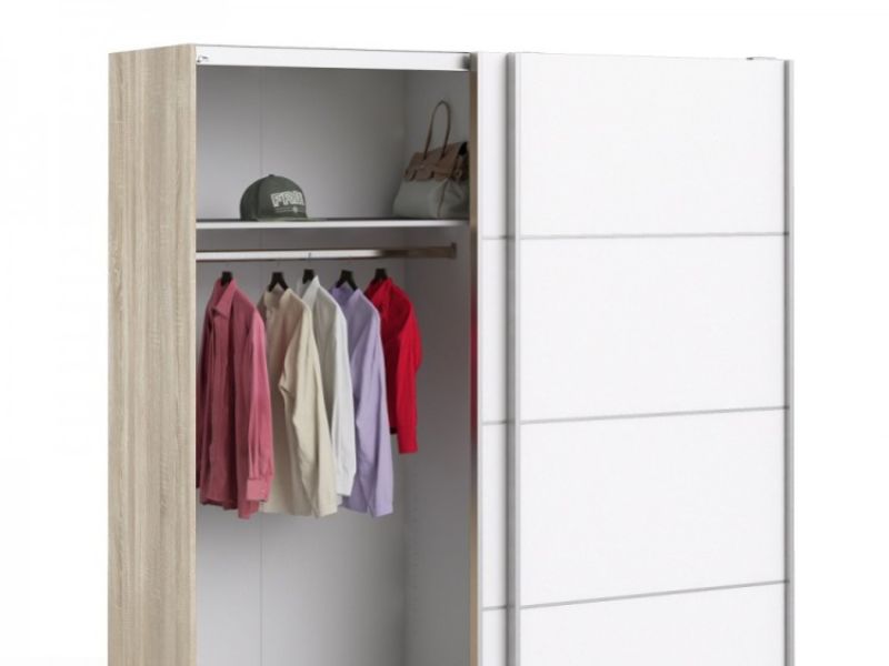 FTG Verona Oak And White Sliding Door Wardrobe (180cm 2 x Shelf)