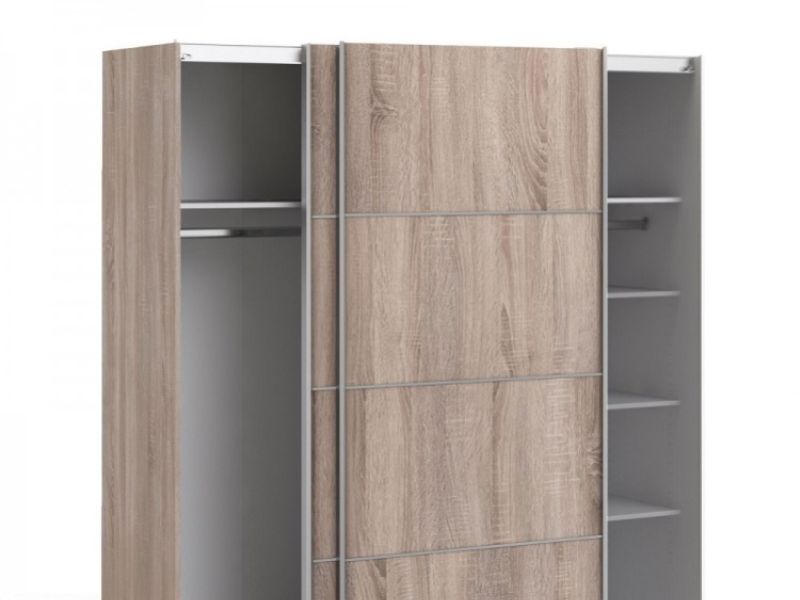 FTG Verona Truffle Oak Finish Sliding Door Wardrobe (180cm 5 x Shelf)