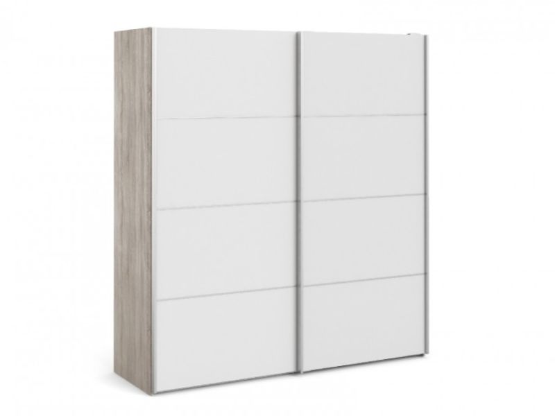 FTG Verona Truffle Oak And White Sliding Door Wardrobe (180cm 2 x Shelf)