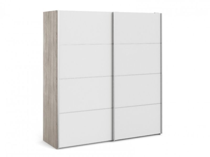 FTG Verona Truffle Oak And White Sliding Door Wardrobe (180cm 5 x Shelf)