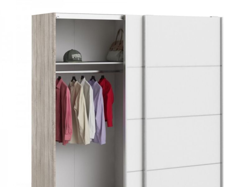 FTG Verona Truffle Oak And White Sliding Door Wardrobe (180cm 2 x Shelf)