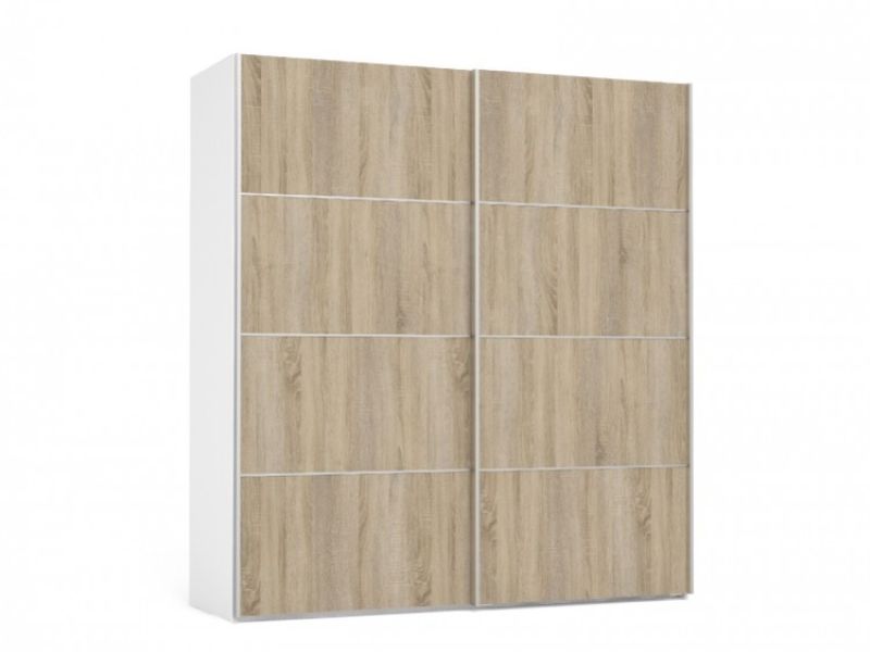 FTG Verona White And Oak Finish Sliding Door Wardrobe (180cm 5 x Shelf)