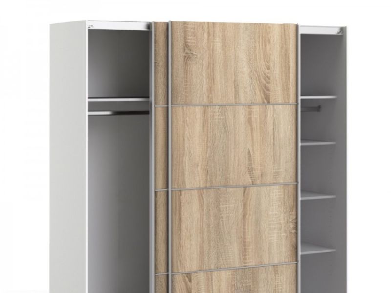 FTG Verona White And Oak Finish Sliding Door Wardrobe (180cm 5 x Shelf)