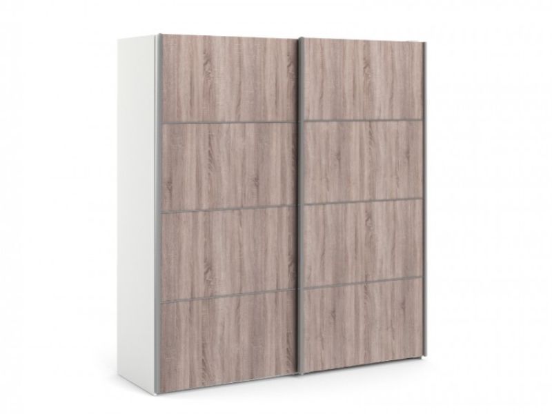 FTG Verona White And Truffle Oak Sliding Door Wardrobe (180cm 5 x Shelf)