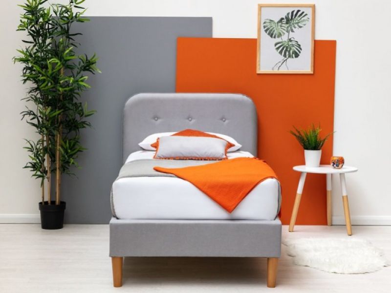 Sleep Design Bisham 3ft Single Grey, Grey Fabric Headboard Single Bed Size