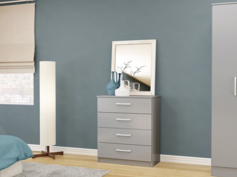 Birlea Lynx Grey Gloss 4 Drawer Chest of Drawers