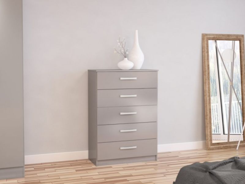 Birlea Lynx Grey Gloss 5 Drawer Chest of Drawers