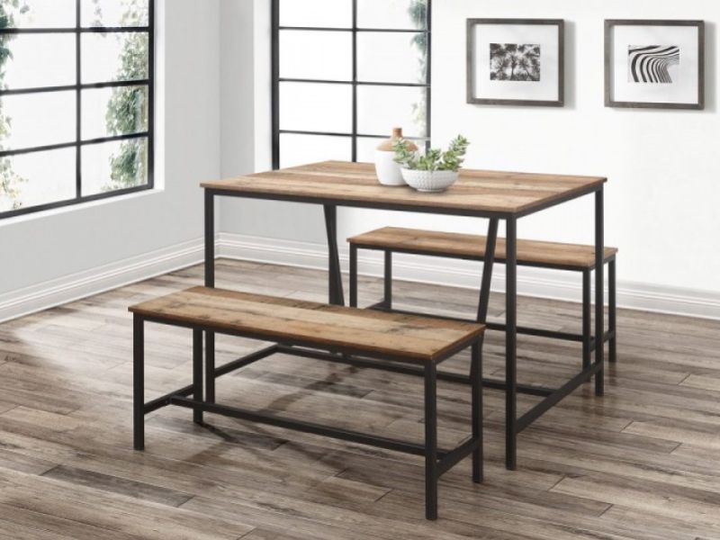 Birlea Urban Rustic Dining Table And Bench Set