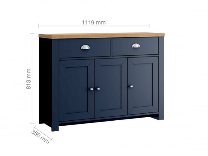 Birlea Winchester 3 Door 2 Drawer Sideboard In Navy Blue And Oak