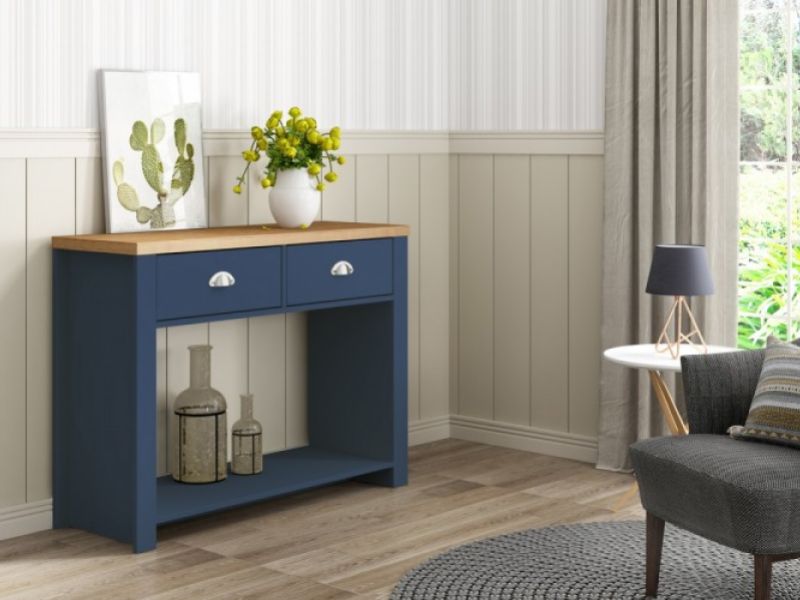 Birlea Winchester 2 Drawer Console Table In Navy Blue And Oak