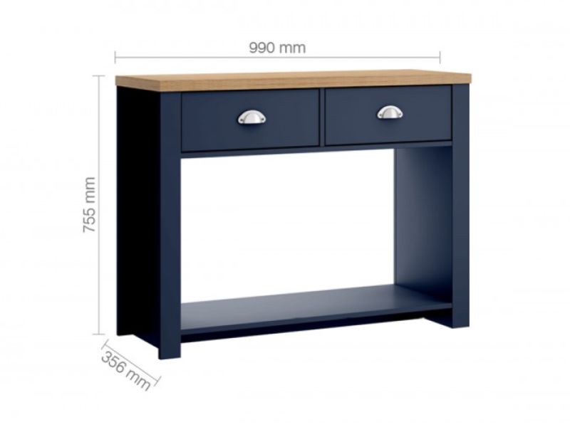 Birlea Winchester 2 Drawer Console Table In Navy Blue And Oak