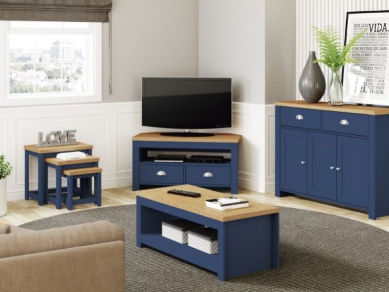 Birlea Winchester 2 Drawer Console Table In Navy Blue And Oak