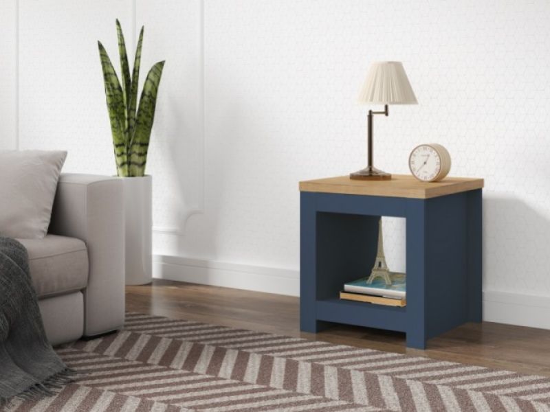 Birlea Winchester Lamp Table In Navy Blue And Oak