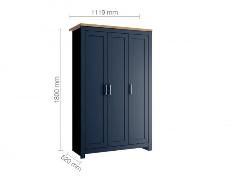 Birlea Winchester 3 Door Wardrobe In Navy Blue And Oak