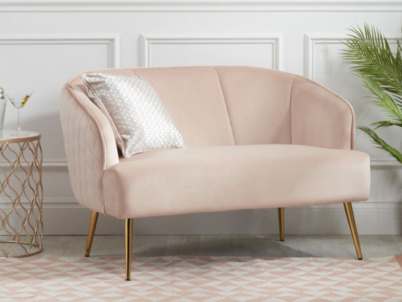 Birlea Bella Arm Chair & 2 Seater Sofa Velvet Blush Pink Fabric With Gold Legs 