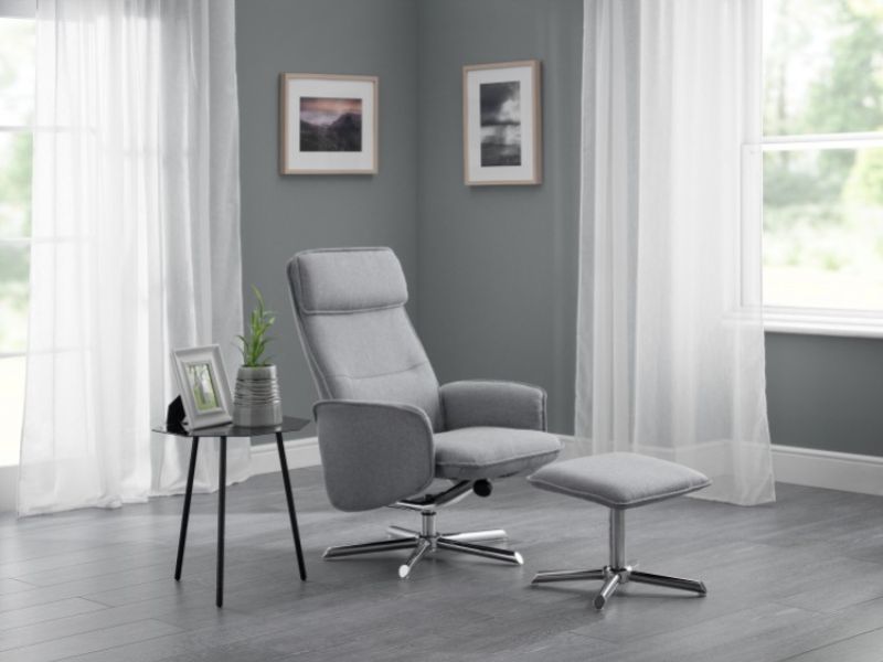 Julian Bowen Aria Recliner Chair With Stool In Grey Fabric