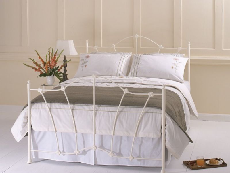 OBC Thorpe Glossy 4ft 6 Double Ivory Metal Bed Frame
