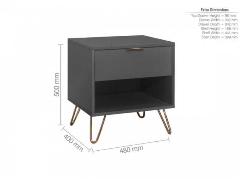 Birlea Arlo 1 Drawer Charcoal Grey Wooden Bedside