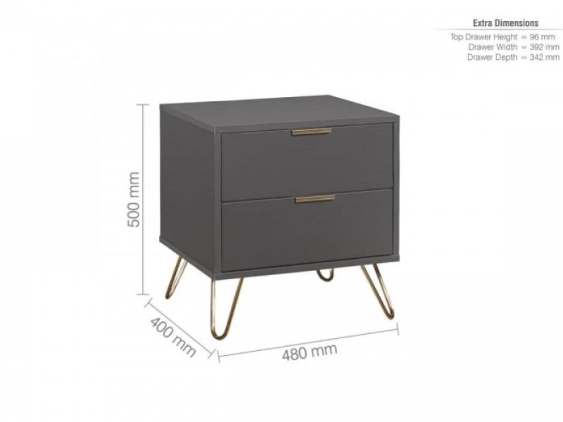 Birlea Arlo 2 Drawer Charcoal Grey Wooden Bedside