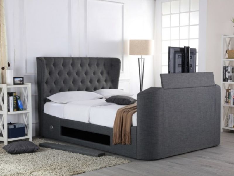 Emporia Avebury 5ft Kingsize Grey Fabric Ottoman TV Bed