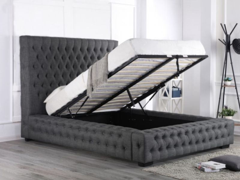 Super Kingsize Grey Fabric Ottoman Bed, Grey Upholstered Ottoman Bed King Size