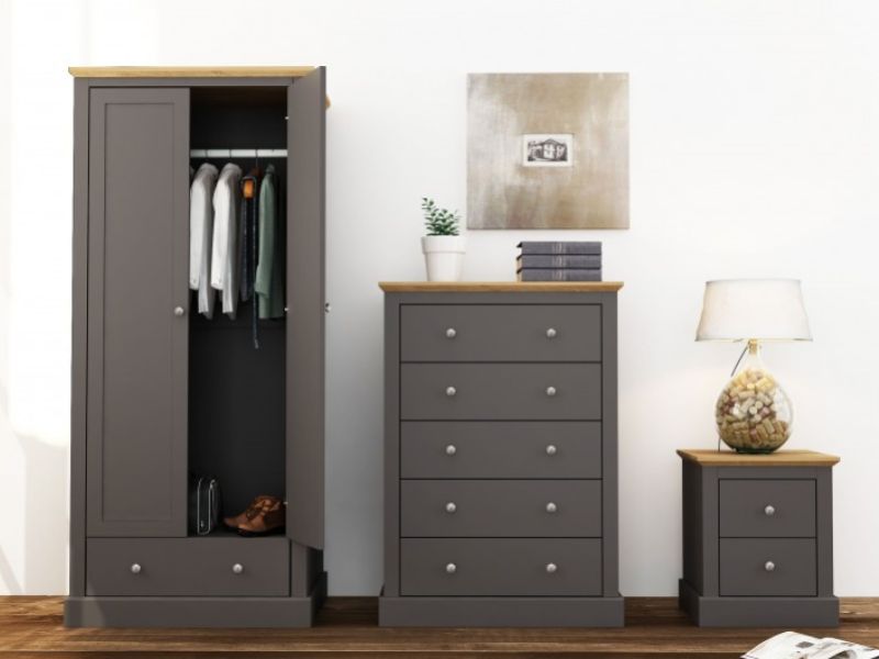 LPD Devon Charcoal Finish 2 Door 1 Drawer Wardrobe