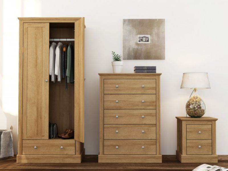 LPD Devon Oak Finish 2 Door 1 Drawer Wardrobe