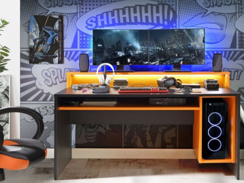 Flair Furnishings Power Y Gaming Desk In Black And Orange