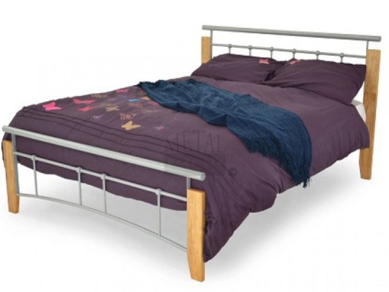 Metal Beds Kentucky 4ft (120cm) Small Double Silver and Beech Bed Frame