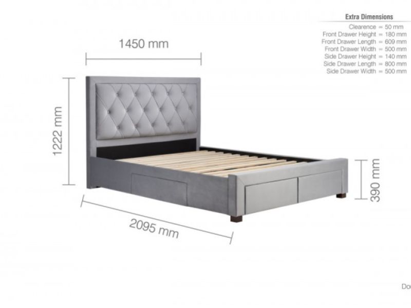 Birlea Woodbury 4ft6 Double Grey Fabric Bed Frame With 4 Drawers