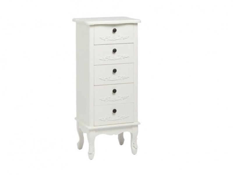 LPD Antoinette 5 Drawer Tall Narrow Chest In White