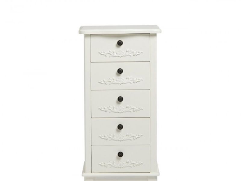 LPD Antoinette 5 Drawer Tall Narrow Chest In White