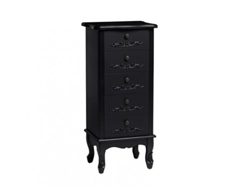 LPD Antoinette 5 Drawer Tall Narrow Chest In Black