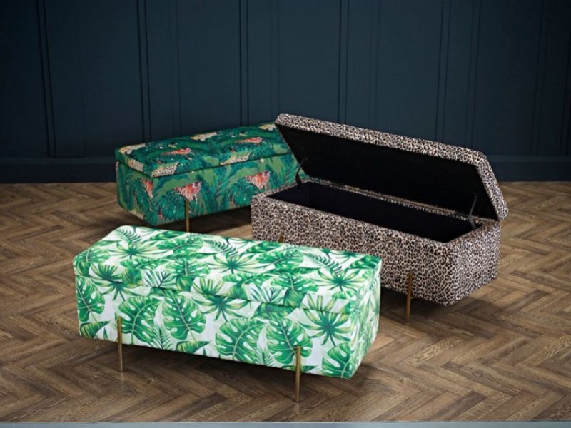 LPD Lola Jungle Print Ottoman Storage Box