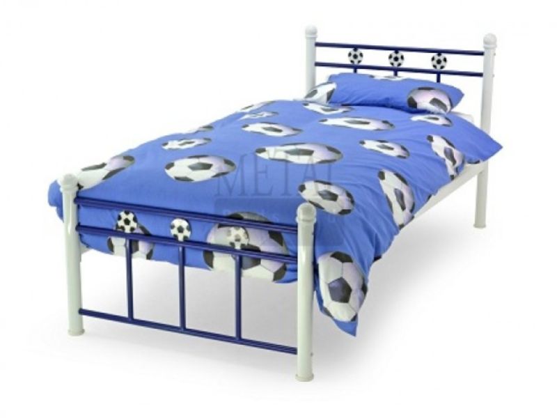 Metal Beds Soccer 3ft Single Blue and White Metal Bed Frame