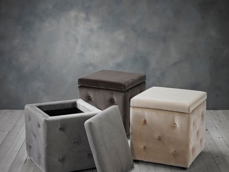 LPD Valentina Storage Stool In Silver Fabric