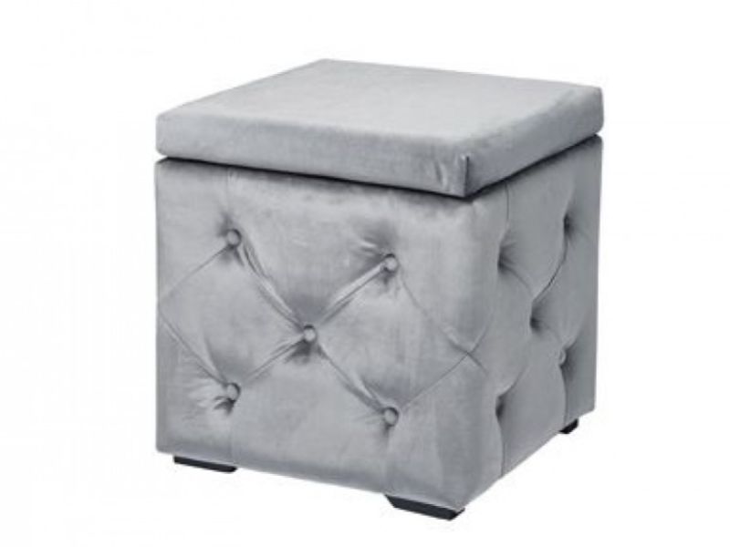 LPD Valentina Storage Stool In Silver Fabric