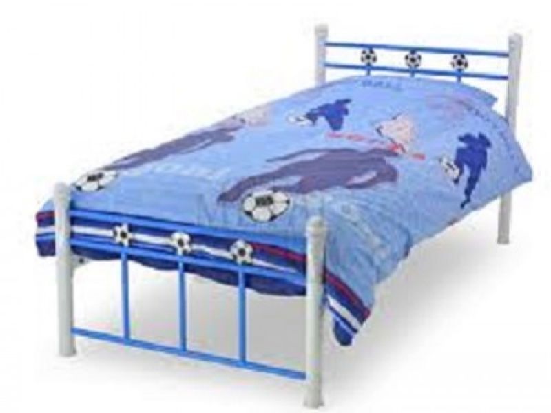 Metal Beds Soccer 3ft Single Light Blue and White Metal Bed Frame