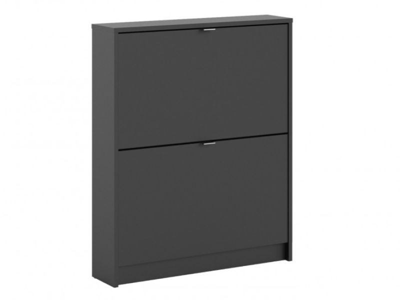 FTG Shoes 2 Tier 1 Layer Shoe Cabinet In Matt Black