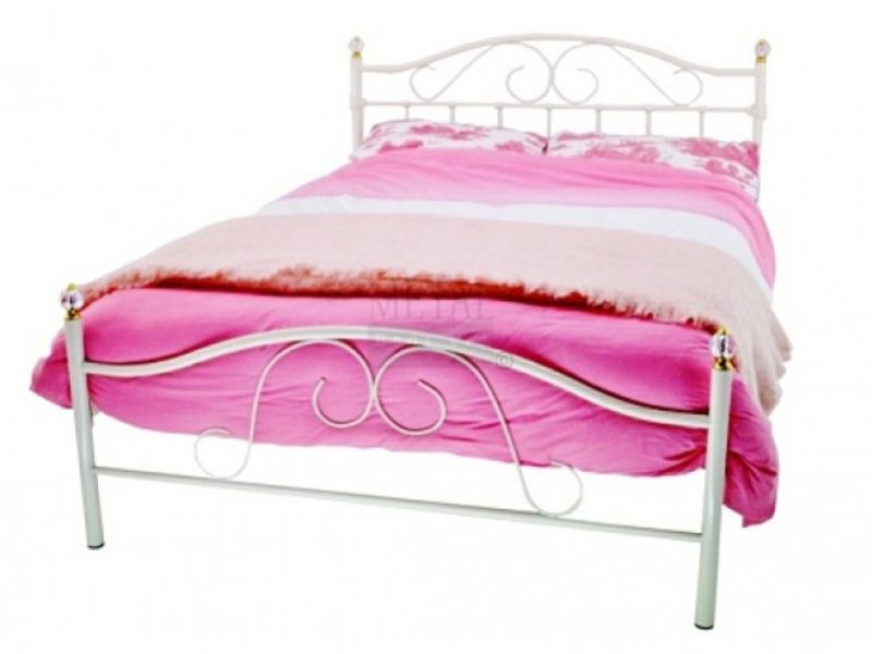 Metal Beds Sussex 5ft (150cm) Kingsize Crystal White Metal Bed Frame