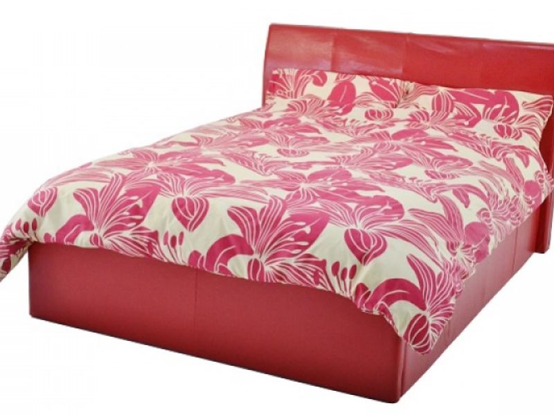 Metal Beds Chameleon 5ft (150cm) Kingsize Red Faux Leather Ottoman Bed Frame