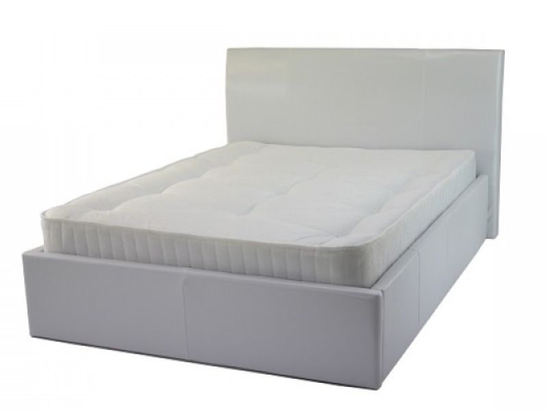 Metal Beds Chameleon 4ft6 (135cm) Double White Faux Leather Ottoman Bed Frame