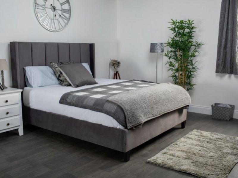 Flair Furnishings Varee 5ft Kingsize Grey Velvet Fabric Bed Frame