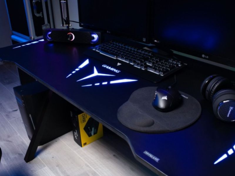 Flair Furnishings Power D Glass Top LED Gaming Desk