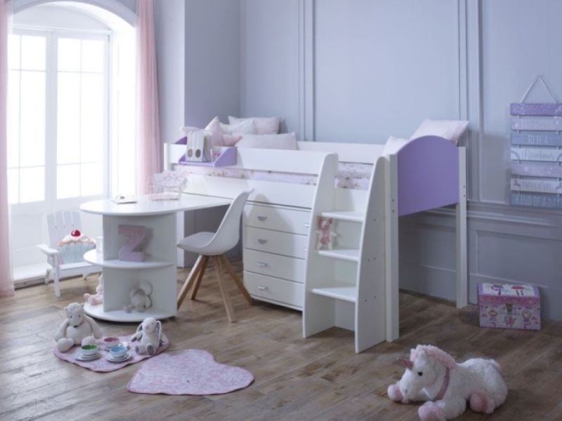 Kids Avenue Eli D Midsleeper Bed Set In White And Lilac