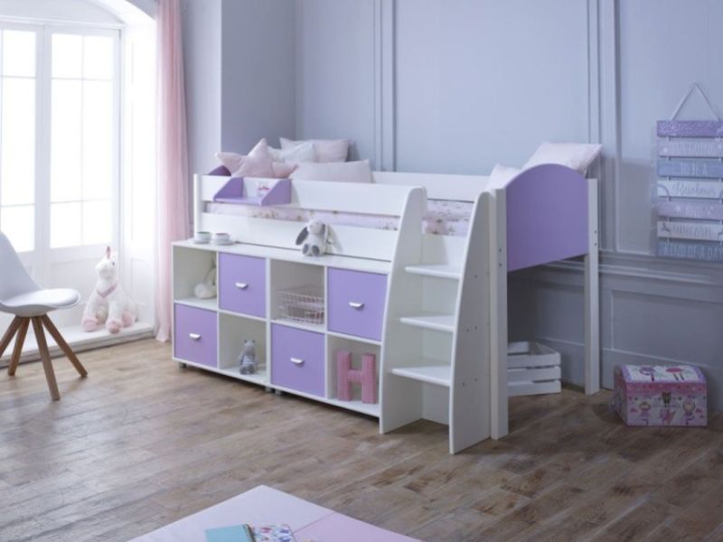 Kids Avenue Eli F Midsleeper Bed Set In White And Lilac